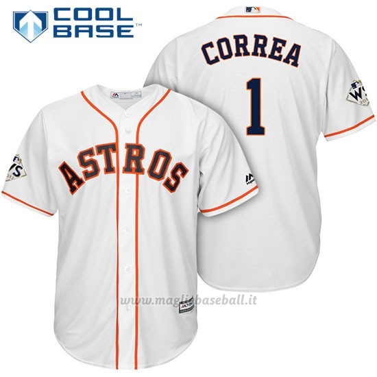 Maglia Baseball Uomo Houston Astros 2017 World Series Carlos Correa Bianco Cool Base
